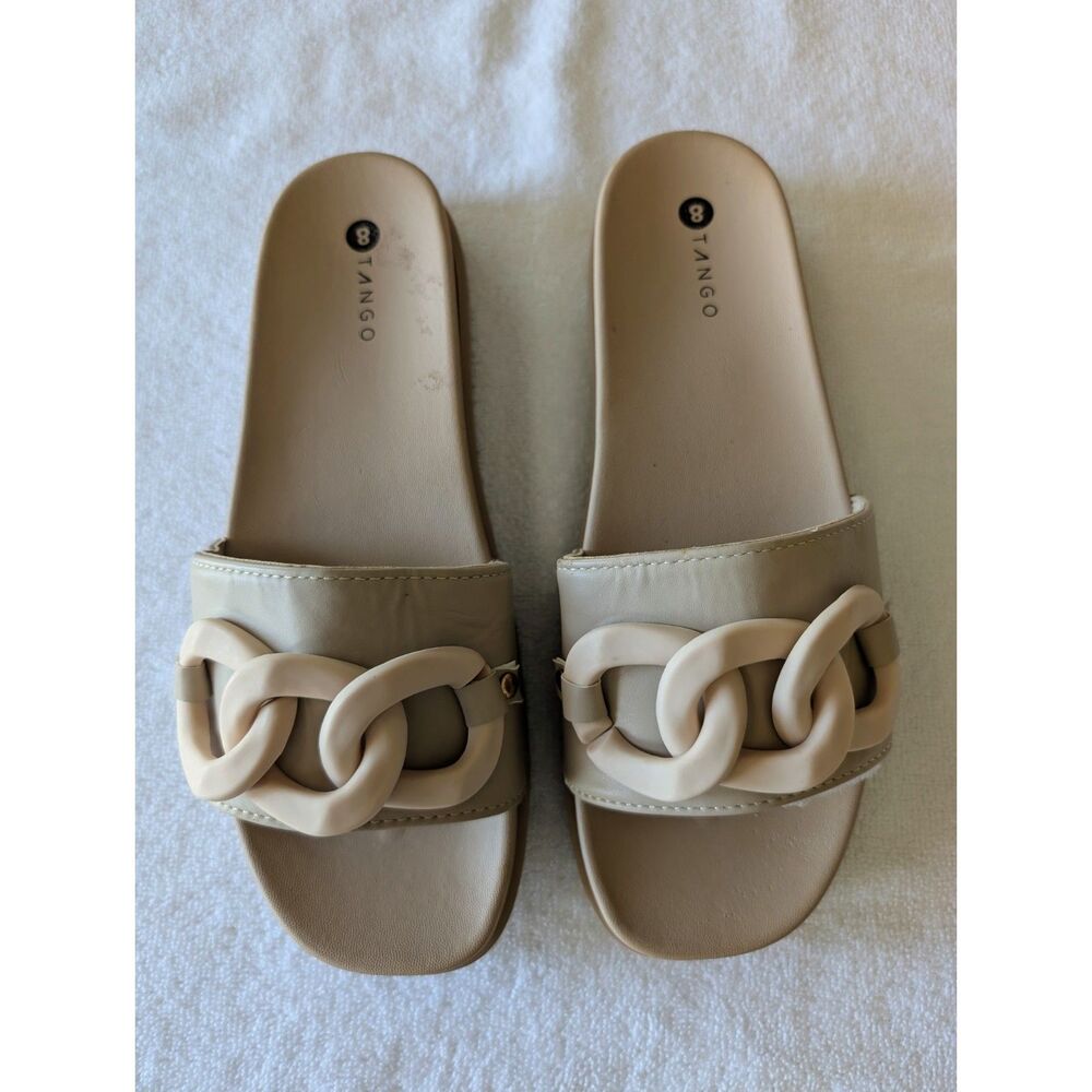 Tango Size 8 Beige Chain Slide Sandals Chunky Platform Lug Sole Casual